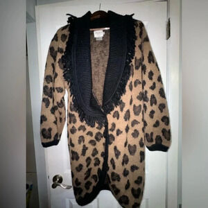 Vintage Cervelle wool Leopard print Knit Cardigan Sz S Mid‎ Length